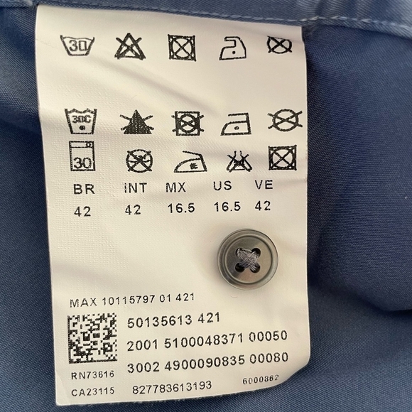 HUGO BOSS Blue Button Front Long Sleeve Slim Fit Men’s Cotton Dress Shirt - Picture 5 of 6